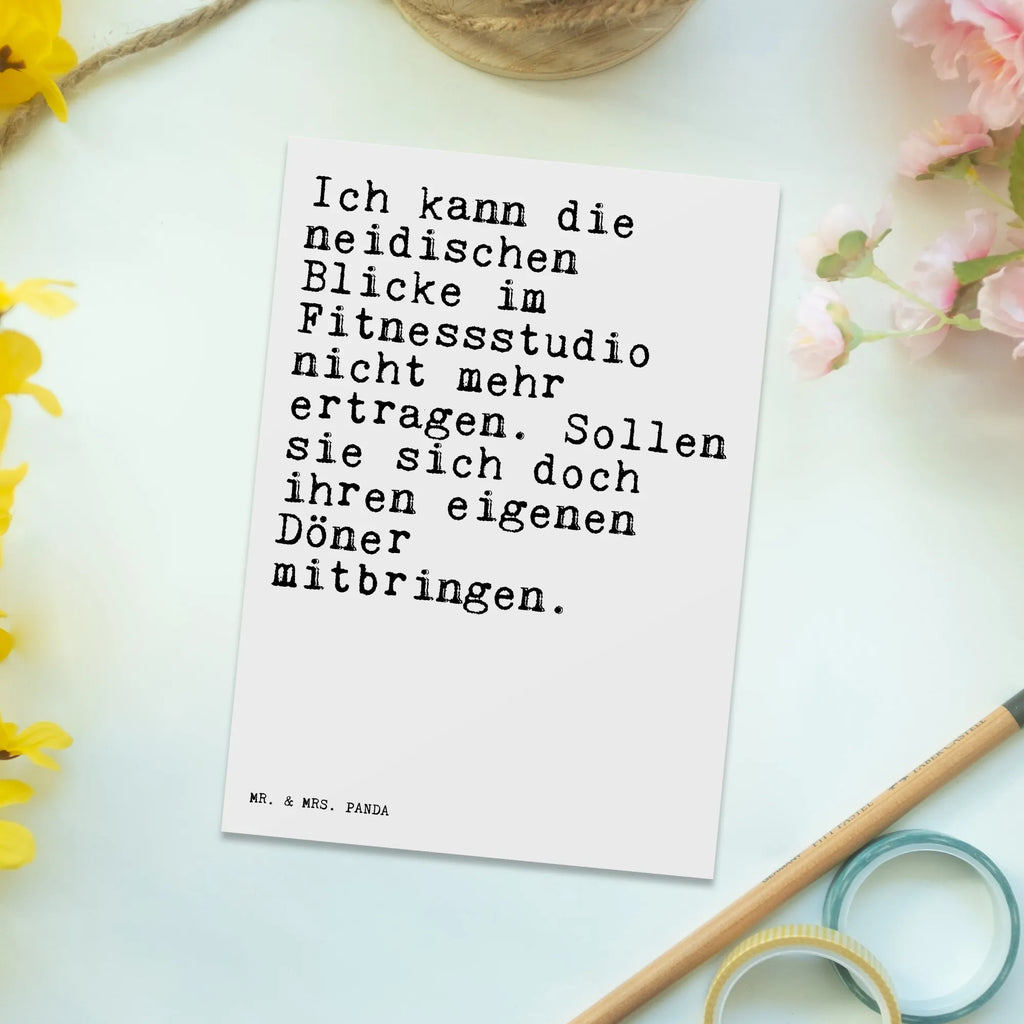 Postkarte Sprüche und Zitate Ich kann die neidischen Blicke im Fitnessstudio nicht mehr ertragen. Sollen sie sich doch ihren eigenen Döner mitbringen. Postkarte, Karte, Geschenkkarte, Grußkarte, Einladung, Ansichtskarte, Geburtstagskarte, Einladungskarte, Dankeskarte, Ansichtskarten, Einladung Geburtstag, Einladungskarten Geburtstag, Spruch, Sprüche, lustige Sprüche, Weisheiten, Zitate, Spruch Geschenke, Spruch Sprüche Weisheiten Zitate Lustig Weisheit Worte