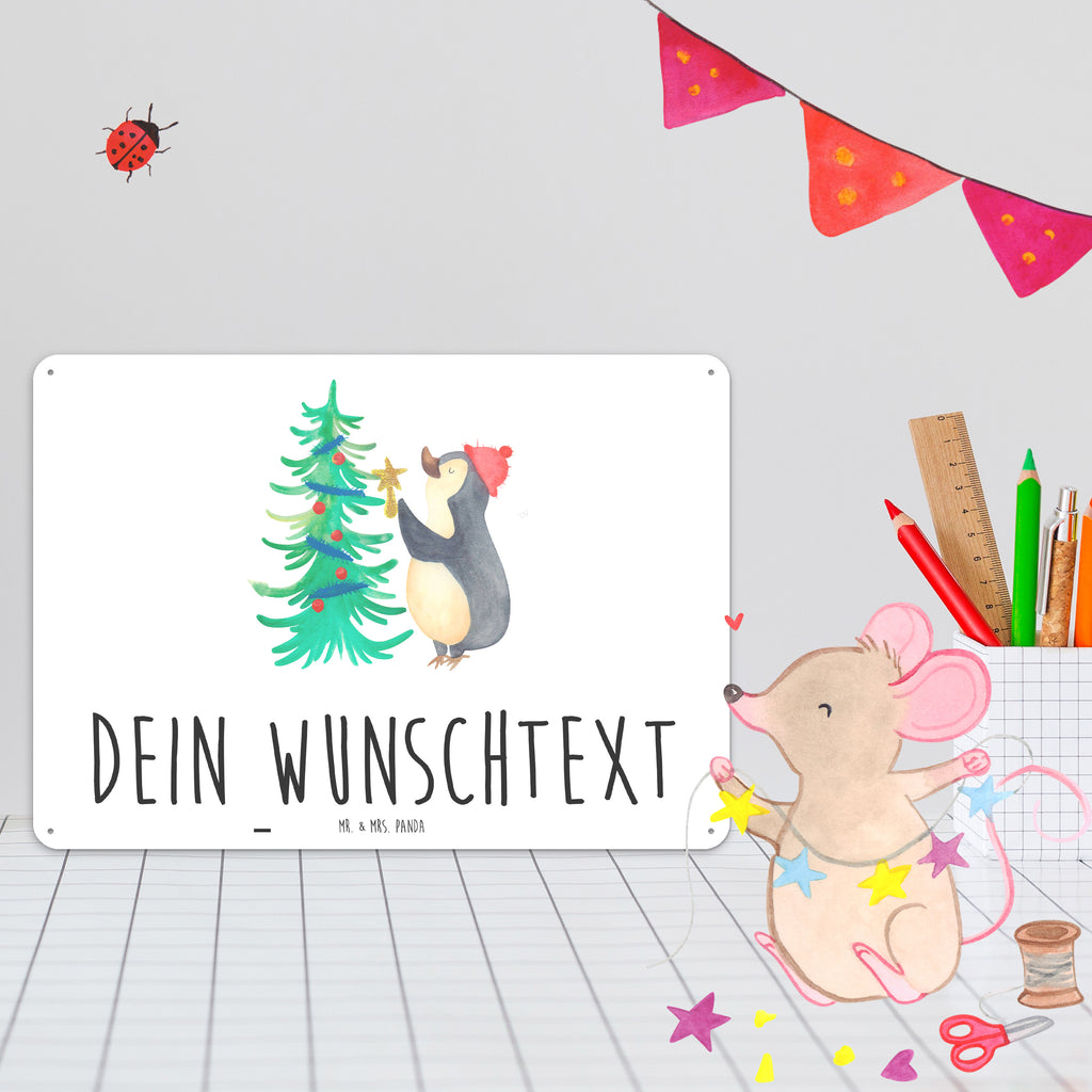 Personalisiertes Blechschild Pinguin Weihnachtsbaum Blechschild, Metallschild, Geschenk Schild, Schild, Magnet-Metall-Schild, Deko Schild, Wandschild, Wand-Dekoration, Türschild, Winter, Weihnachten, Weihnachtsdeko, Nikolaus, Advent, Heiligabend, Wintermotiv, Pinguin