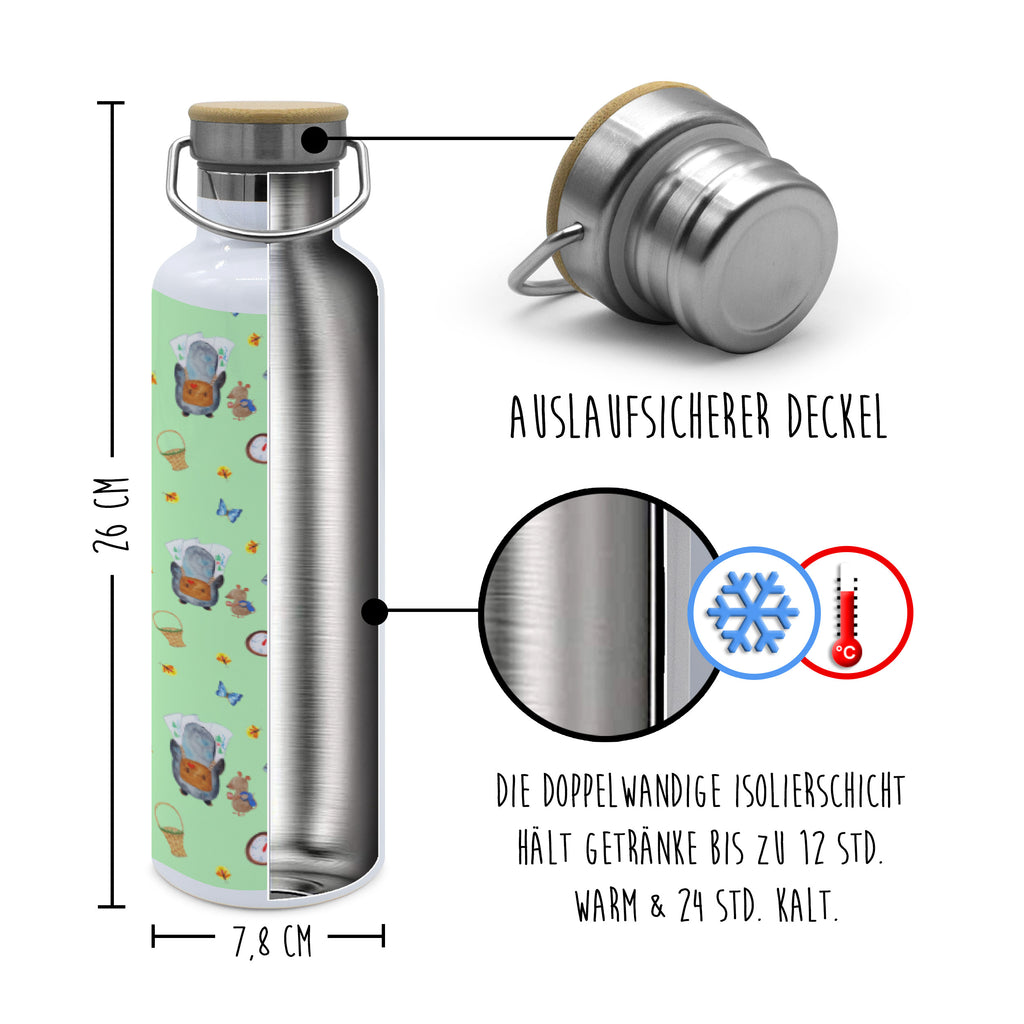 Trinkflasche Pinguin & Maus Wanderer Muster Thermosflasche, Isolierflasche, Edelstahl, Trinkflasche, isoliert, Wamrhaltefunktion, Sportflasche, Flasche zum Sport, Sportlerflasche, Pinguin, Pinguine, Abenteurer, Abenteuer, Roadtrip, Ausflug, Wanderlust, wandern