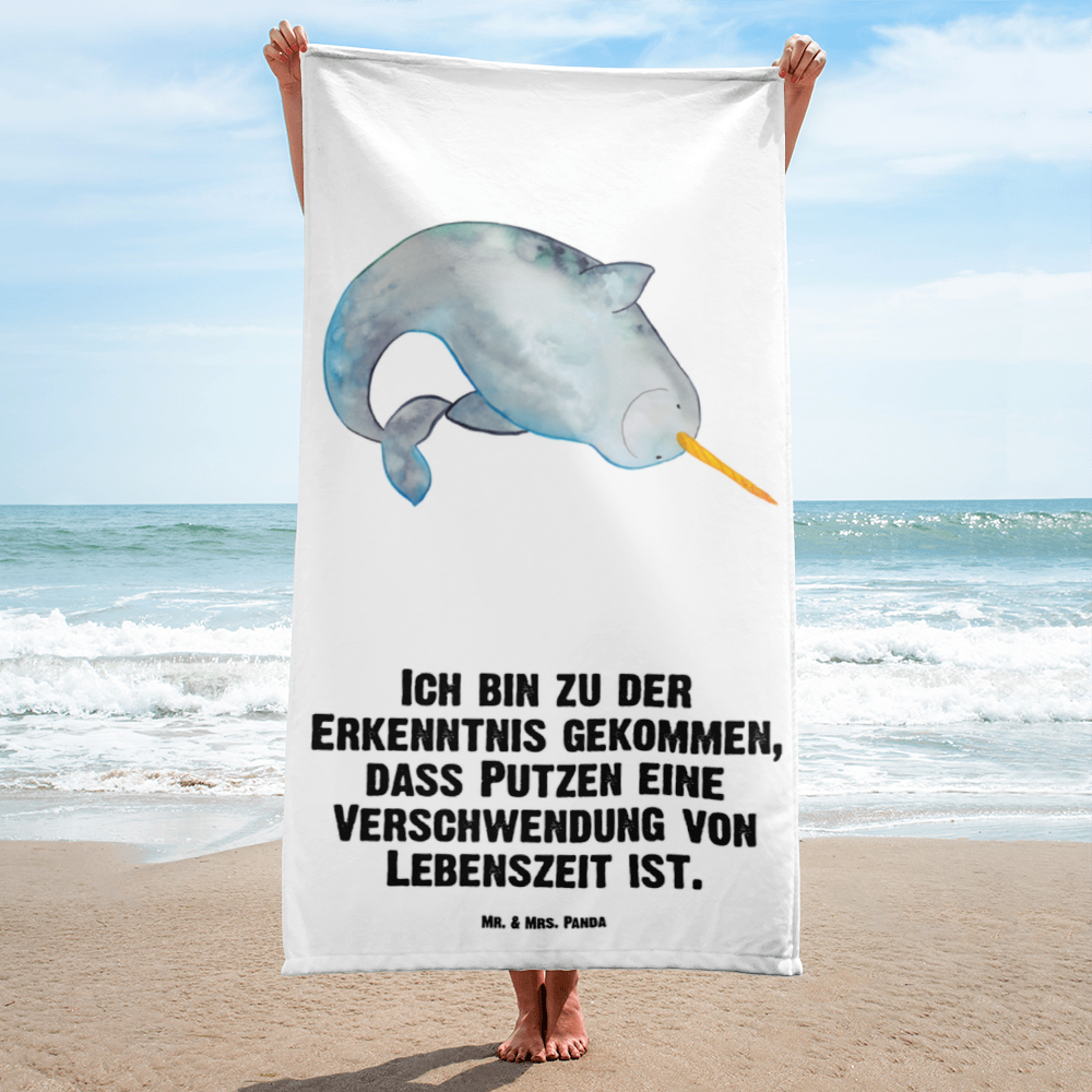 XL Badehandtuch Narwal Handtuch, Badetuch, Duschtuch, Strandtuch, Saunatuch, Meerestiere, Meer, Urlaub, Narwal, Wal, Putzen, Hausfrau, Junggesellin, aufräumen, Kinderzimmer