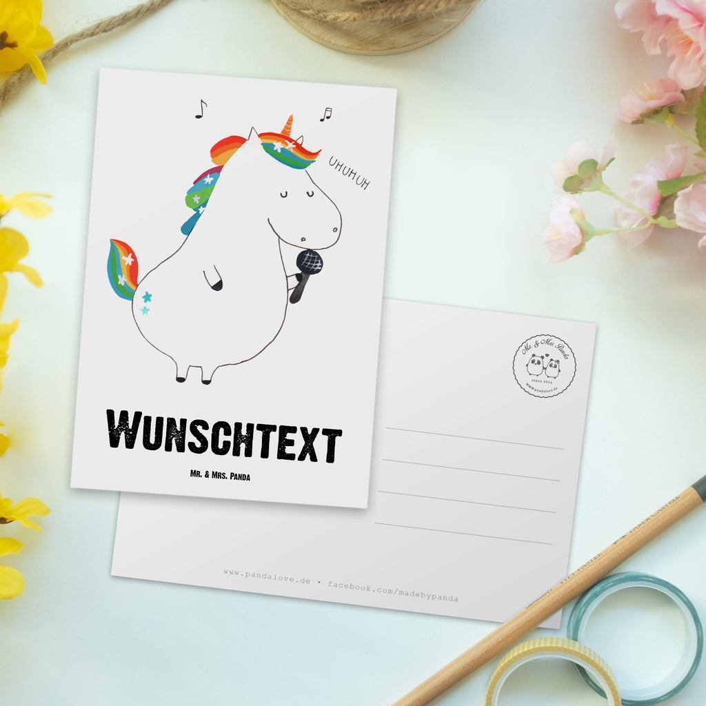 Personalisierte Postkarte Einhorn Sänger Postkarte mit Namen, Postkarte bedrucken, Postkarte mit Wunschtext, Postkarte personalisierbar, Geschenkkarte mit Namen, Grußkarte mit Namen, Karte mit Namen, Einladung mit Namen, Ansichtskarte mit Namen, Geschenkkarte mit Wunschtext, Grußkarte mit Wunschtext, Karte mit Wunschtext, Einladung mit Wunschtext, Ansichtskarte mit Wunschtext, Einhorn, Einhörner, Einhorn Deko, Pegasus, Unicorn, Glitzer, Konfetti, Party, Geburtstag, Feier, Fest, Disco, Sängerin, Sänger, Freundin