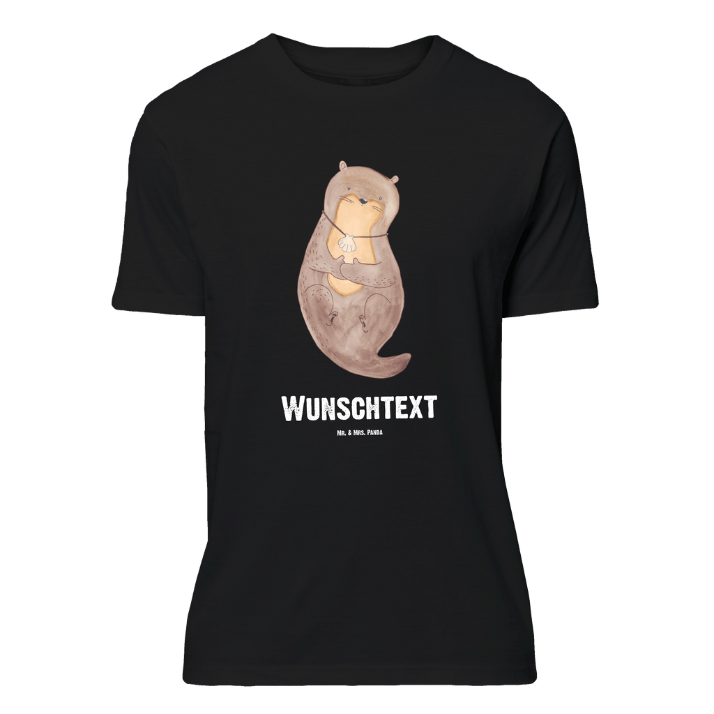 Personalisiertes T-Shirt Otter mit Muschelmedaillon T-Shirt Personalisiert, T-Shirt mit Namen, T-Shirt mit Aufruck, Männer, Frauen, Otter, Fischotter, Seeotter, Otterliebe, grübeln, träumen, Motivation, Tagträumen, Büro