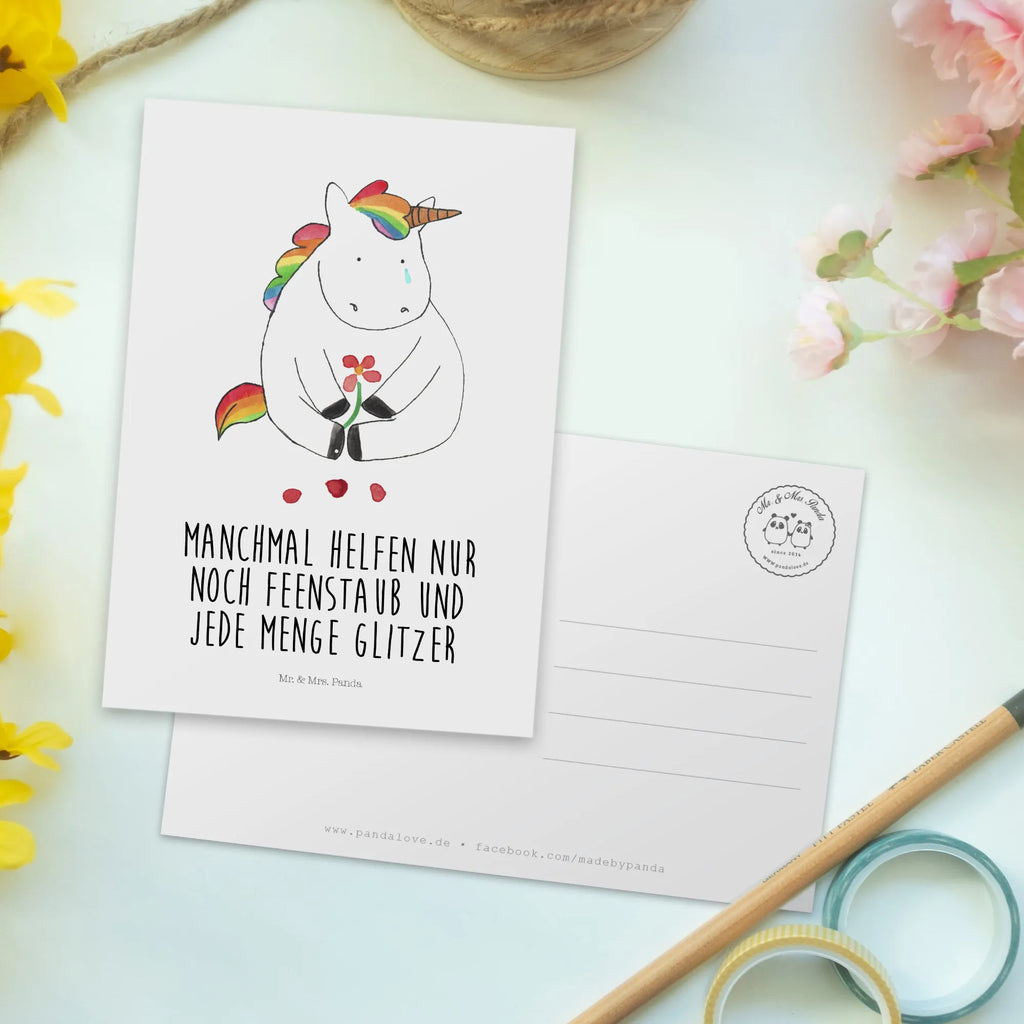 Postkarte Einhorn Traurig Postkarte, Karte, Geschenkkarte, Grußkarte, Einladung, Ansichtskarte, Geburtstagskarte, Einladungskarte, Dankeskarte, Ansichtskarten, Einladung Geburtstag, Einladungskarten Geburtstag, Einhorn, Einhörner, Einhorn Deko, Pegasus, Unicorn, Glitzer, Trösten. Freundschaft, Freunde, Liebe, Trauer, Blume