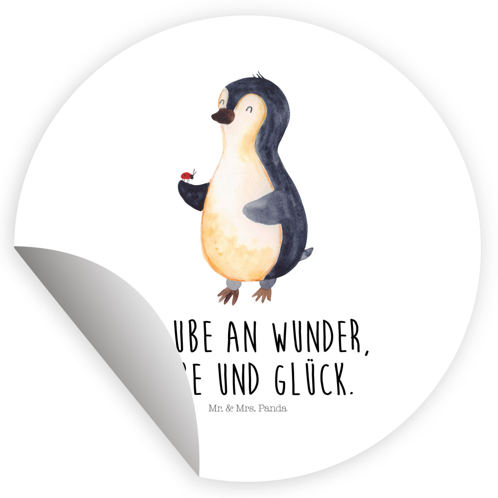 Rund Aufkleber Pinguin Marienkäfer Sticker, Aufkleber, Etikett, Pinguin, Pinguine, Marienkäfer, Liebe, Wunder, Glück, Freude, Lebensfreude