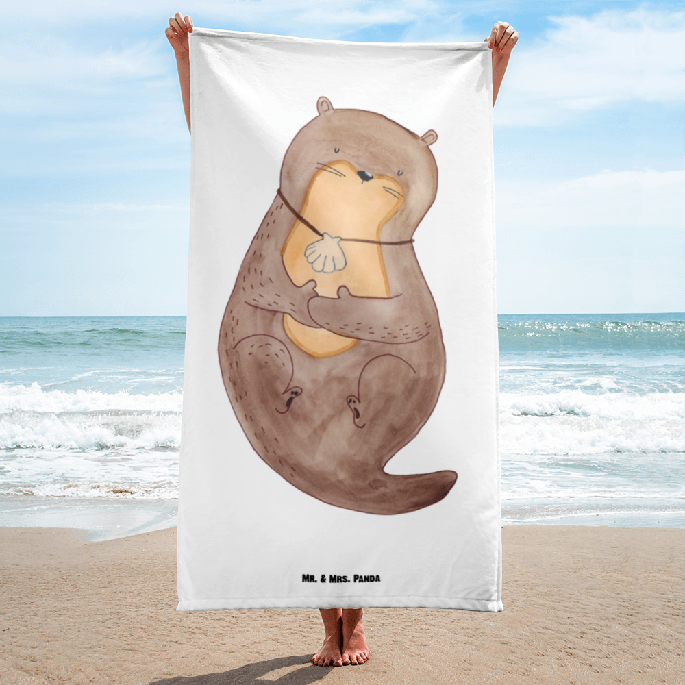 XL Badehandtuch Otter Muschel Handtuch, Badetuch, Duschtuch, Strandtuch, Saunatuch, Otter, Fischotter, Seeotter, Otterliebe, grübeln, träumen, Motivation, Tagträumen, Büro