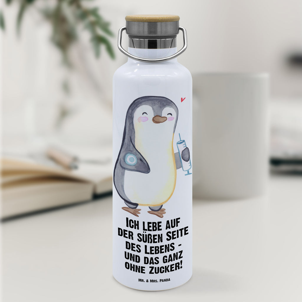 Trinkflasche Pinguin Diabetes Thermosflasche, Isolierflasche, Edelstahl, Trinkflasche, isoliert, Wamrhaltefunktion, Sportflasche, Flasche zum Sport, Sportlerflasche, Pinguin, Diabetes, Diabetes Mellitus, Zuckerkrankheit