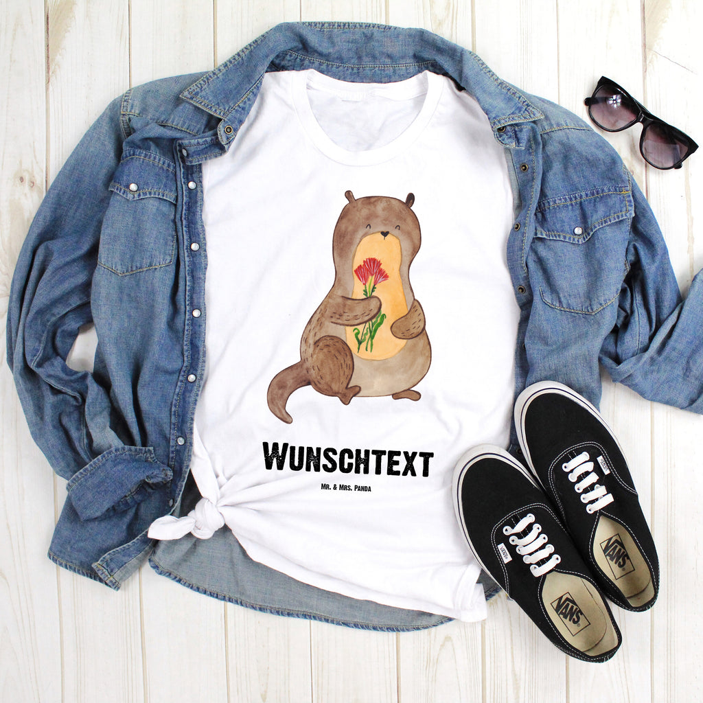 Personalisiertes T-Shirt Otter Blumenstrauß T-Shirt Personalisiert, T-Shirt mit Namen, T-Shirt mit Aufruck, Männer, Frauen, Wunschtext, Bedrucken, Otter, Fischotter, Seeotter, Otter Seeotter See Otter