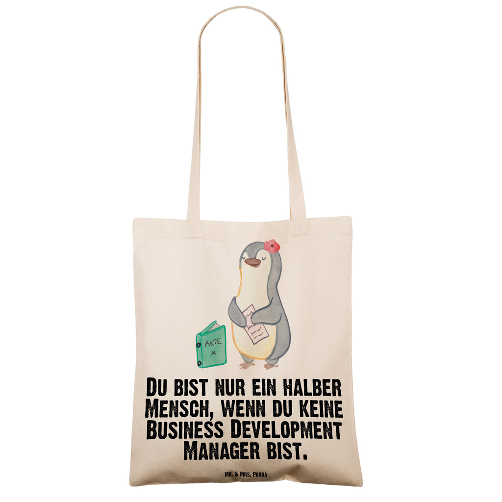 Tragetasche Business Development Manager mit Herz Beuteltasche, Beutel, Einkaufstasche, Jutebeutel, Stoffbeutel, Tasche, Shopper, Umhängetasche, Strandtasche, Schultertasche, Stofftasche, Tragetasche, Badetasche, Jutetasche, Einkaufstüte, Laptoptasche, Beruf, Ausbildung, Jubiläum, Abschied, Rente, Kollege, Kollegin, Geschenk, Schenken, Arbeitskollege, Mitarbeiter, Firma, Danke, Dankeschön