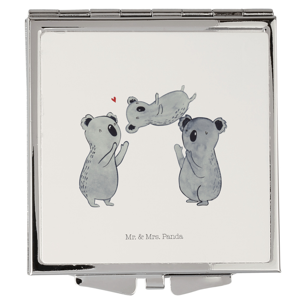 Handtaschenspiegel quadratisch Koalas Feiern Spiegel, Handtasche, Quadrat, silber, schminken, Schminkspiegel, Geburtstag, Geburtstagsgeschenk, Geschenk, Koala, Familie, Kind, Eltern, Herz, Liebe