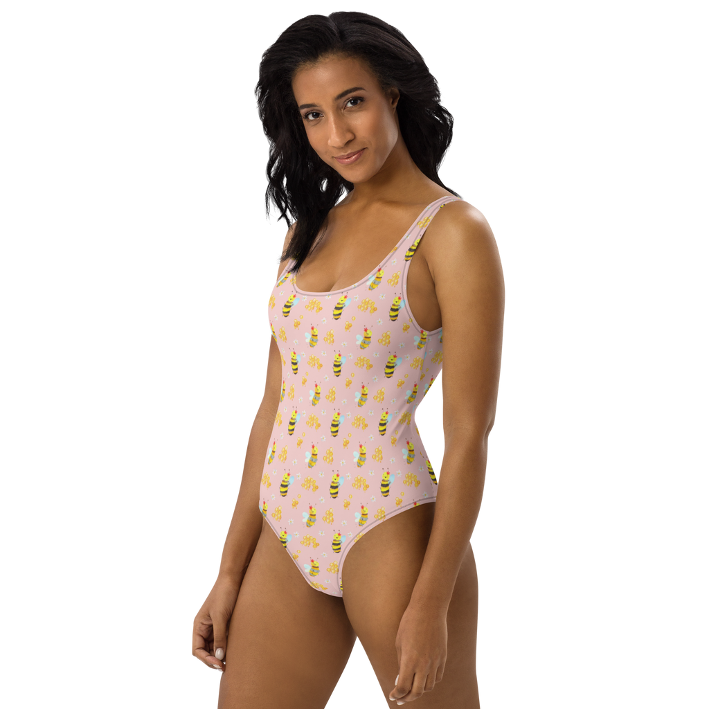 Badeanzug Biene Happy Muster Badebekleidung, Bademode, Badeanzug, Swimsuit, Rückenfreier Badeanzug, Luxus-Bademode, Biene, Wespe, Hummel