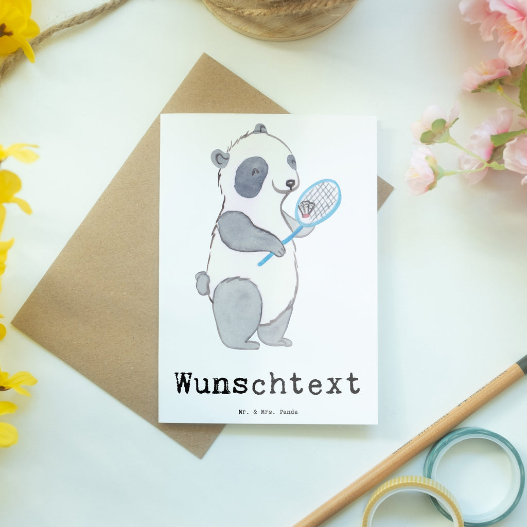 Personalisierte Grußkarte Panda Badminton  Tage Personalisierte Grußkarte, Personalisiertere Klappkarte, Personalisierte Einladungskarte, Personalisierte Glückwunschkarte, Personalisierte Hochzeitskarte, Personalisierte Geburtstagskarte, Grußkarte mit Namen, Grußkarte selber drucken, Grußkarte selbst gestalten, Grußkarte mit persönlichen Nachrichten, Grußkarte als Geldgeschenk, Grußkarten personalisiert, Personalisierte Karte, Geschenk, Sport, Sportart, Hobby, Schenken, Danke, Dankeschön, Auszeichnung, Gewinn, Sportler, Badminton, Badminton spielen