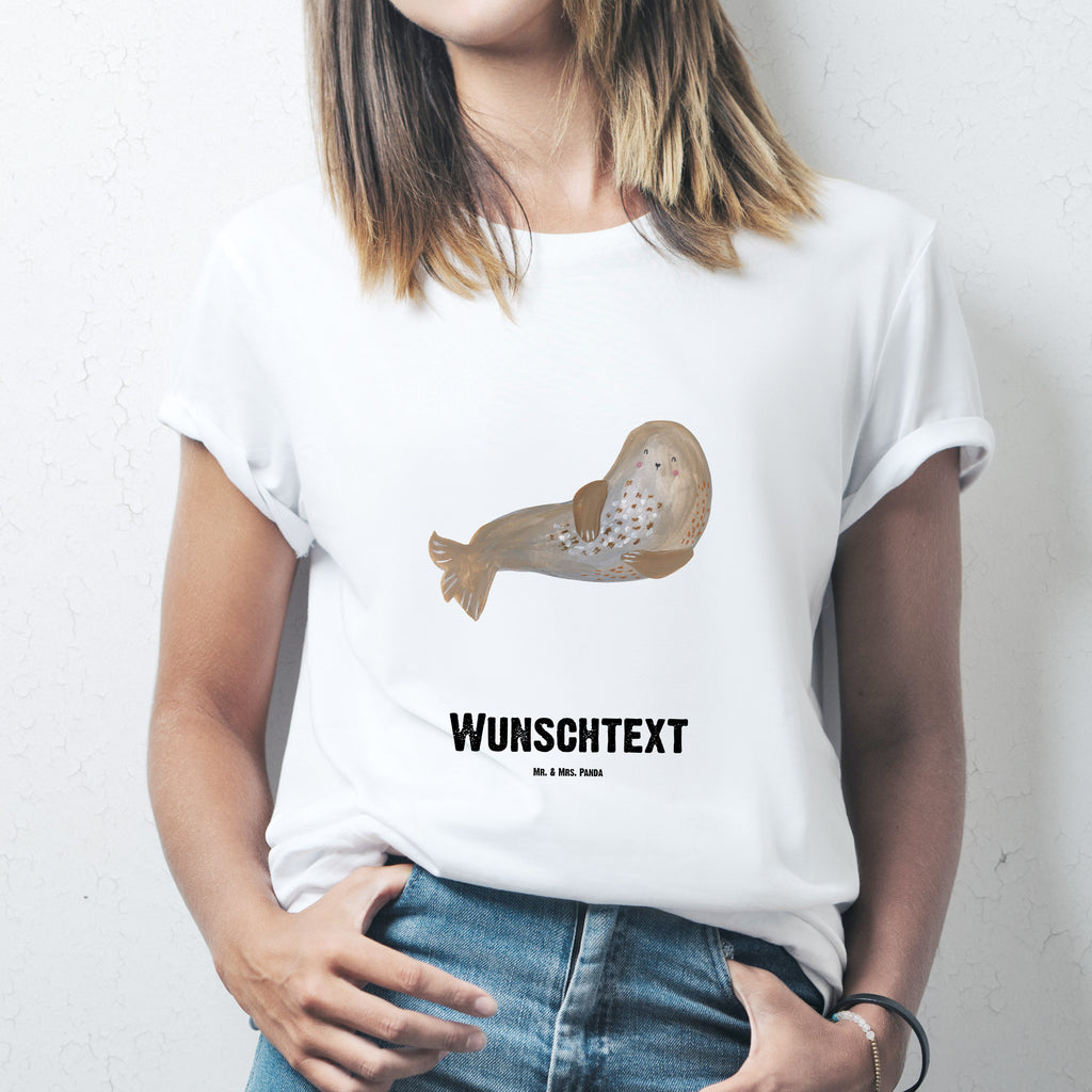 Personalisiertes T-Shirt Robbe lachend T-Shirt Personalisiert, T-Shirt mit Namen, T-Shirt mit Aufruck, Männer, Frauen, Tiermotive, Gute Laune, lustige Sprüche, Tiere, Robbe, Robben, Seehund, Strand, Meerestier, Ostsee, Nordsee