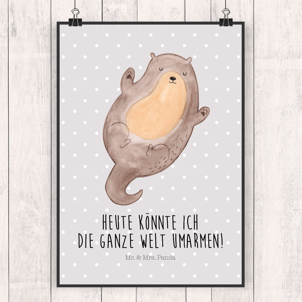 Poster Otter Umarmen Poster, Wandposter, Bild, Wanddeko, Küchenposter, Kinderposter, Wanddeko Bild, Raumdekoration, Wanddekoration, Handgemaltes Poster, Mr. & Mrs. Panda Poster, Designposter, Kunstdruck, Posterdruck, Otter, Fischotter, Seeotter, Otter Seeotter See Otter