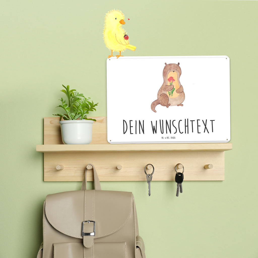 Personalisiertes Blechschild Otter Blumenstrauß Blechschild, Metallschild, Geschenk Schild, Schild, Magnet-Metall-Schild, Deko Schild, Wandschild, Wand-Dekoration, Türschild, Otter, Fischotter, Seeotter, Otter Seeotter See Otter