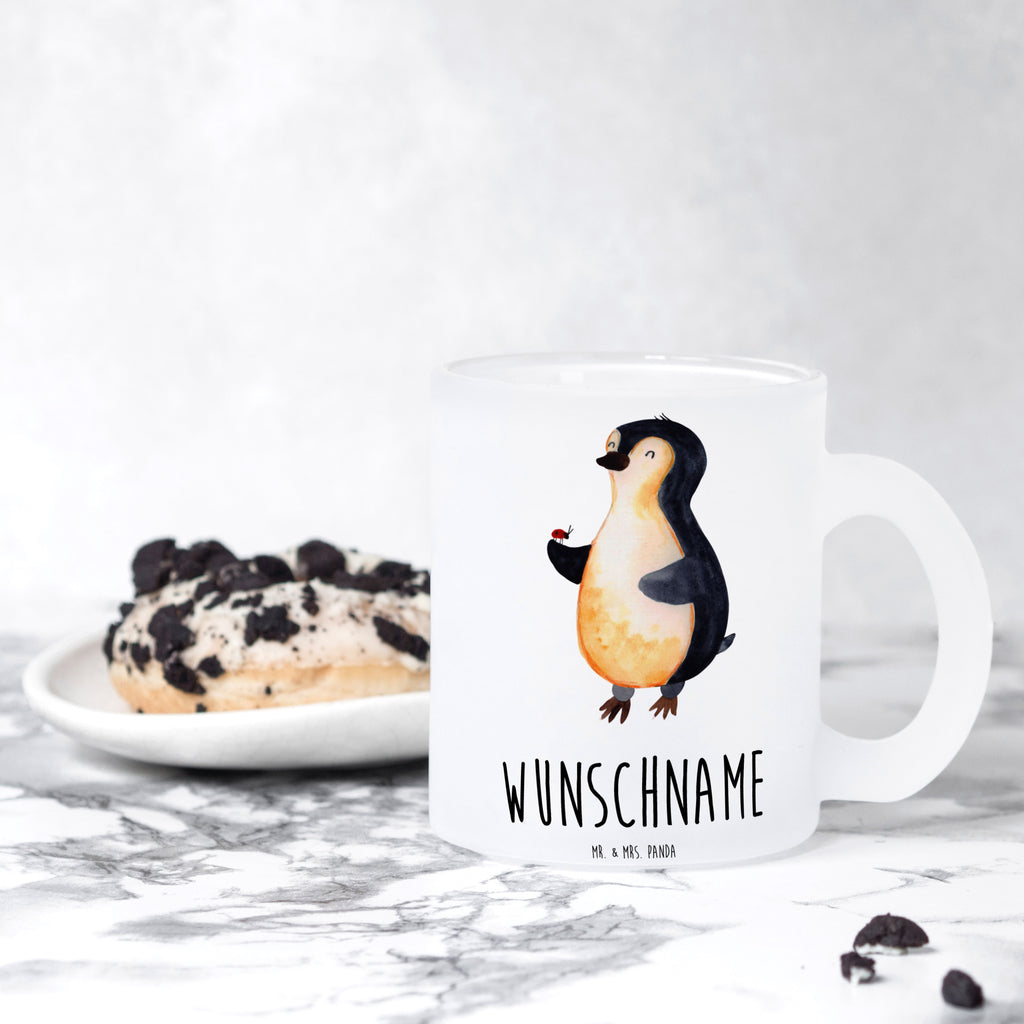 Personalisierte Teetasse Pinguin Marienkäfer Personalisierte Teetasse, Personalisiertes Teeglas, Personalisierter Teebecher, Personalisierte Glas Teetasse, Personalisierte Teetasse aus Glas, Teetasse mit Namen, Teeglas mit Namen, Teebecher mit Namen, Glas Teetasse mit Namen, Teetasse aus Glas mit Namen, Teetasse Wunschname, Teetasse selbst gestalten., Pinguin, Pinguine, Marienkäfer, Liebe, Wunder, Glück, Freude, Lebensfreude