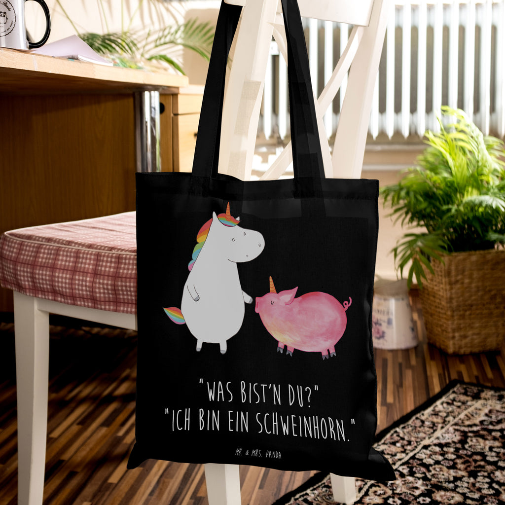 Tragetasche Einhorn + Schweinhorn Beuteltasche, Beutel, Einkaufstasche, Jutebeutel, Stoffbeutel, Tasche, Shopper, Umhängetasche, Strandtasche, Schultertasche, Stofftasche, Tragetasche, Badetasche, Jutetasche, Einkaufstüte, Laptoptasche, Einhorn, Einhörner, Einhorn Deko, Pegasus, Unicorn, Freundschaft, Schweinhorn, Schwein, Freundin, Schweinchen