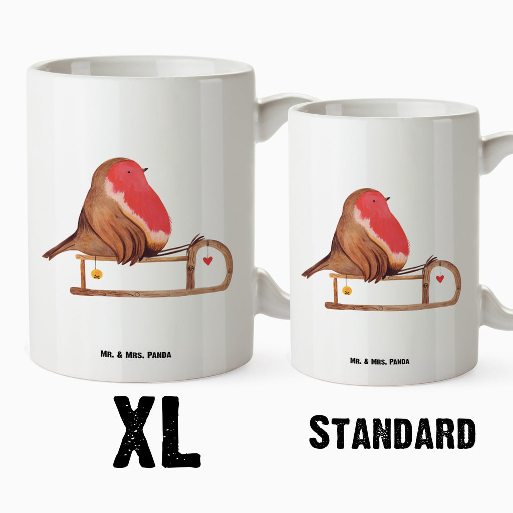 XL Tasse Rotkehlchen Schlitten XL Tasse, Große Tasse, Grosse Kaffeetasse, XL Becher, XL Teetasse, spülmaschinenfest, Jumbo Tasse, Groß, Winter, Weihnachten, Weihnachtsdeko, Nikolaus, Advent, Heiligabend, Wintermotiv, Schlitten, Vogel