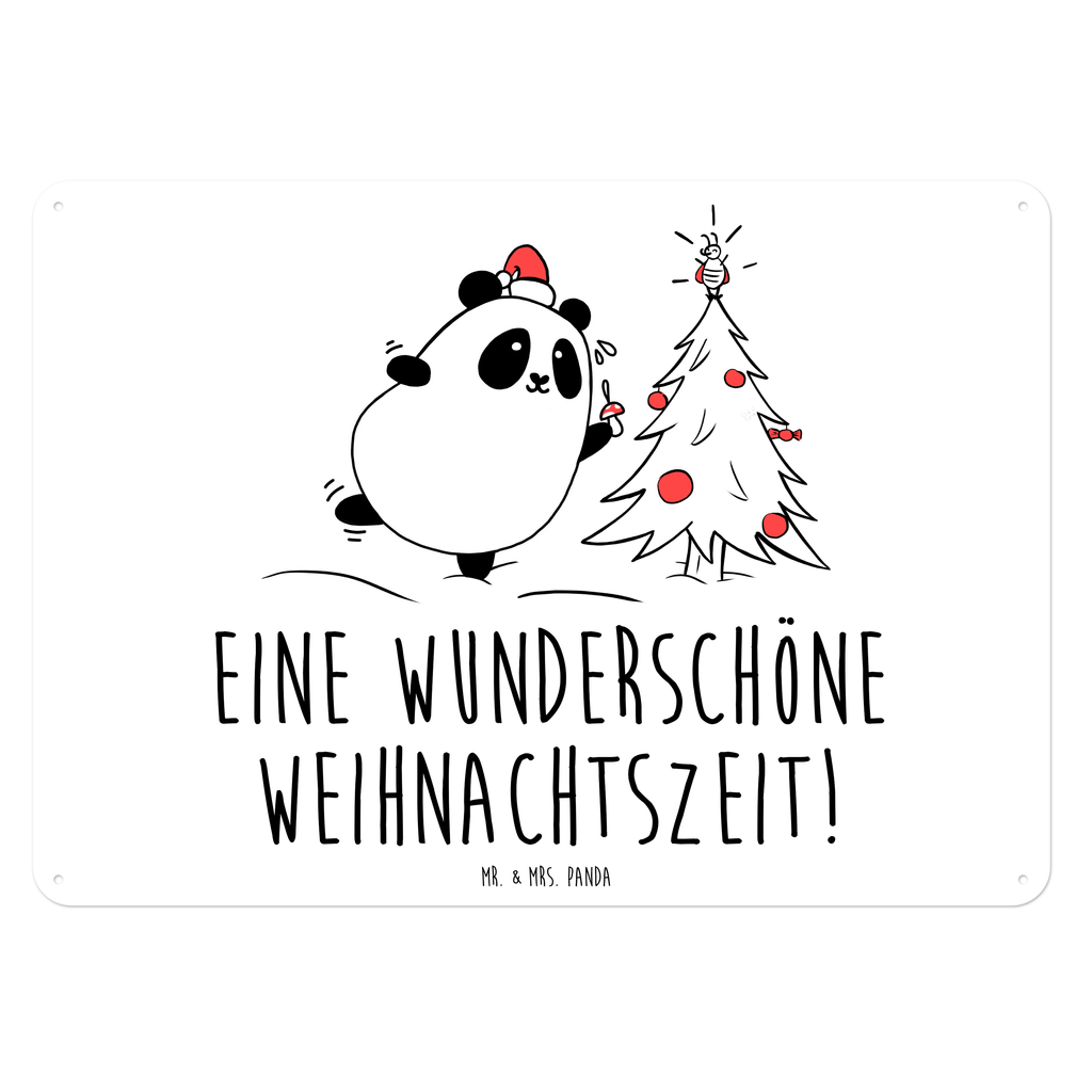 Blechschild Panda Weihnachtszeit Blechschild, Metallschild, Geschenk Schild, Schild, Magnet-Metall-Schild, Deko Schild, Wandschild, Wand-Dekoration, Türschild