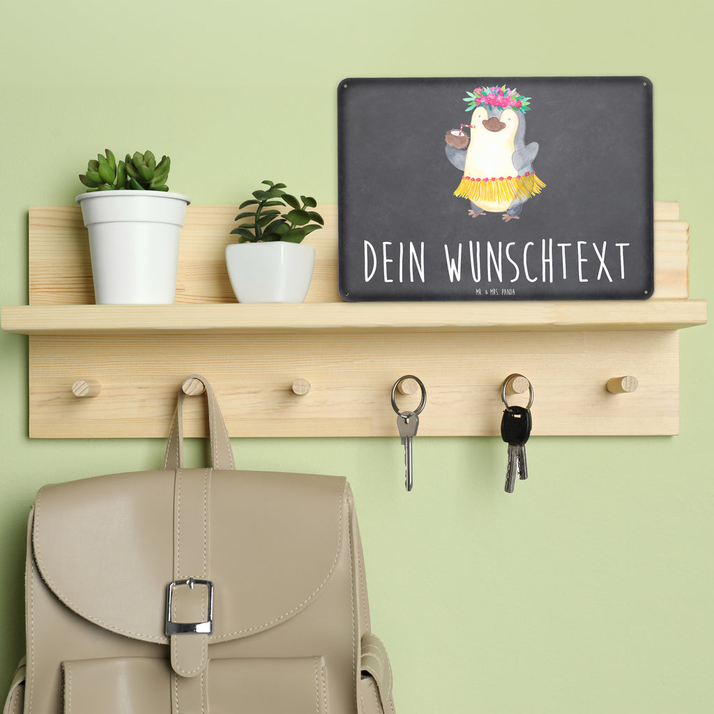 Personalisiertes Blechschild Pinguin Kokosnuss Blechschild, Metallschild, Geschenk Schild, Schild, Magnet-Metall-Schild, Deko Schild, Wandschild, Wand-Dekoration, Türschild, Pinguin, Aloha, Hawaii, Urlaub, Kokosnuss, Pinguine