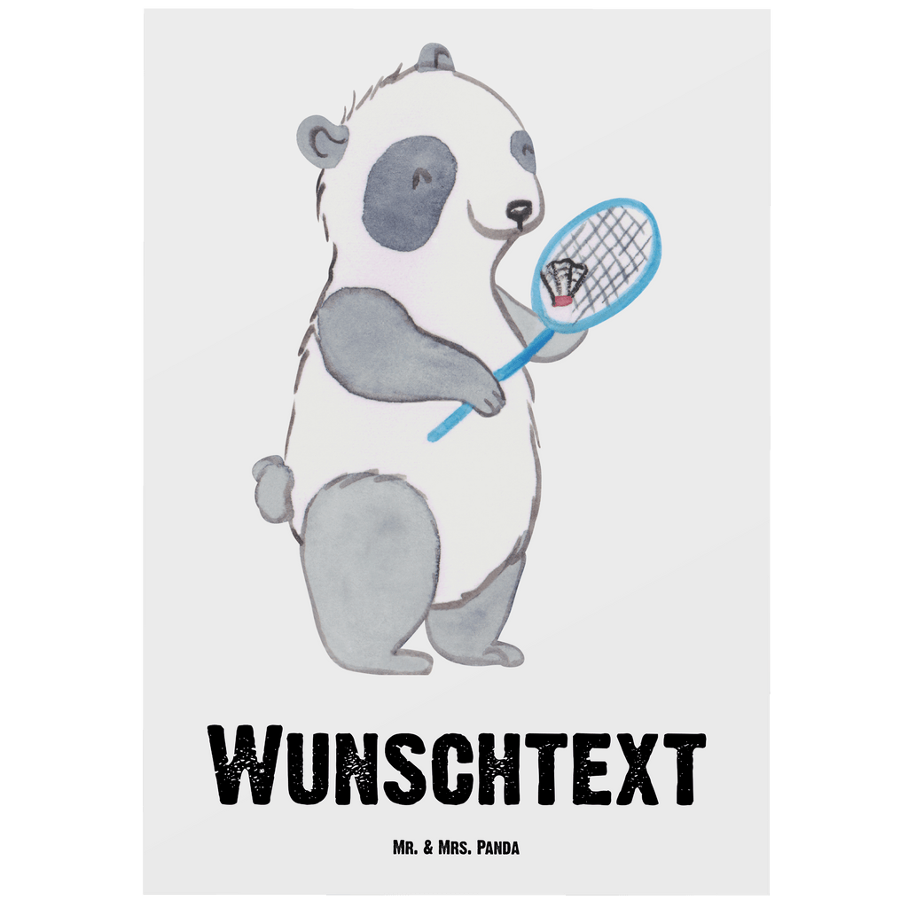 Personalisierte Postkarte Panda Badminton Postkarte mit Namen, Postkarte bedrucken, Postkarte mit Wunschtext, Postkarte personalisierbar, Geschenkkarte mit Namen, Grußkarte mit Namen, Karte mit Namen, Einladung mit Namen, Ansichtskarte mit Namen, Geschenkkarte mit Wunschtext, Grußkarte mit Wunschtext, Karte mit Wunschtext, Einladung mit Wunschtext, Ansichtskarte mit Wunschtext, Geschenk, Sport, Sportart, Hobby, Schenken, Danke, Dankeschön, Auszeichnung, Gewinn, Sportler, Badminton, Badminton spielen