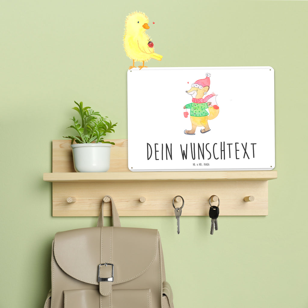 Personalisiertes Blechschild Fuchs  Schlittschuhe Blechschild, Metallschild, Geschenk Schild, Schild, Magnet-Metall-Schild, Deko Schild, Wandschild, Wand-Dekoration, Türschild, Winter, Weihnachten, Weihnachtsdeko, Nikolaus, Advent, Heiligabend, Wintermotiv, Weihnachtsmann, Weihnachtstage, Weihnachtsbaum, Tannenbaum, Weihnachtszeit