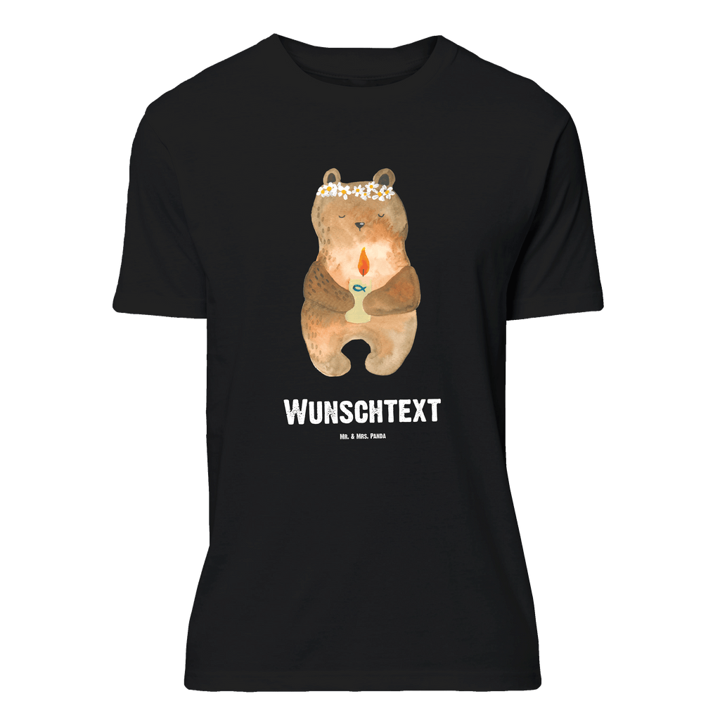 Personalisiertes T-Shirt Bär Kommunion T-Shirt Personalisiert, T-Shirt mit Namen, T-Shirt mit Aufruck, Männer, Frauen, Wunschtext, Bedrucken, Bär, Teddy, Teddybär, Kommunion, Gottes Segen, Taufkerze, katholisch