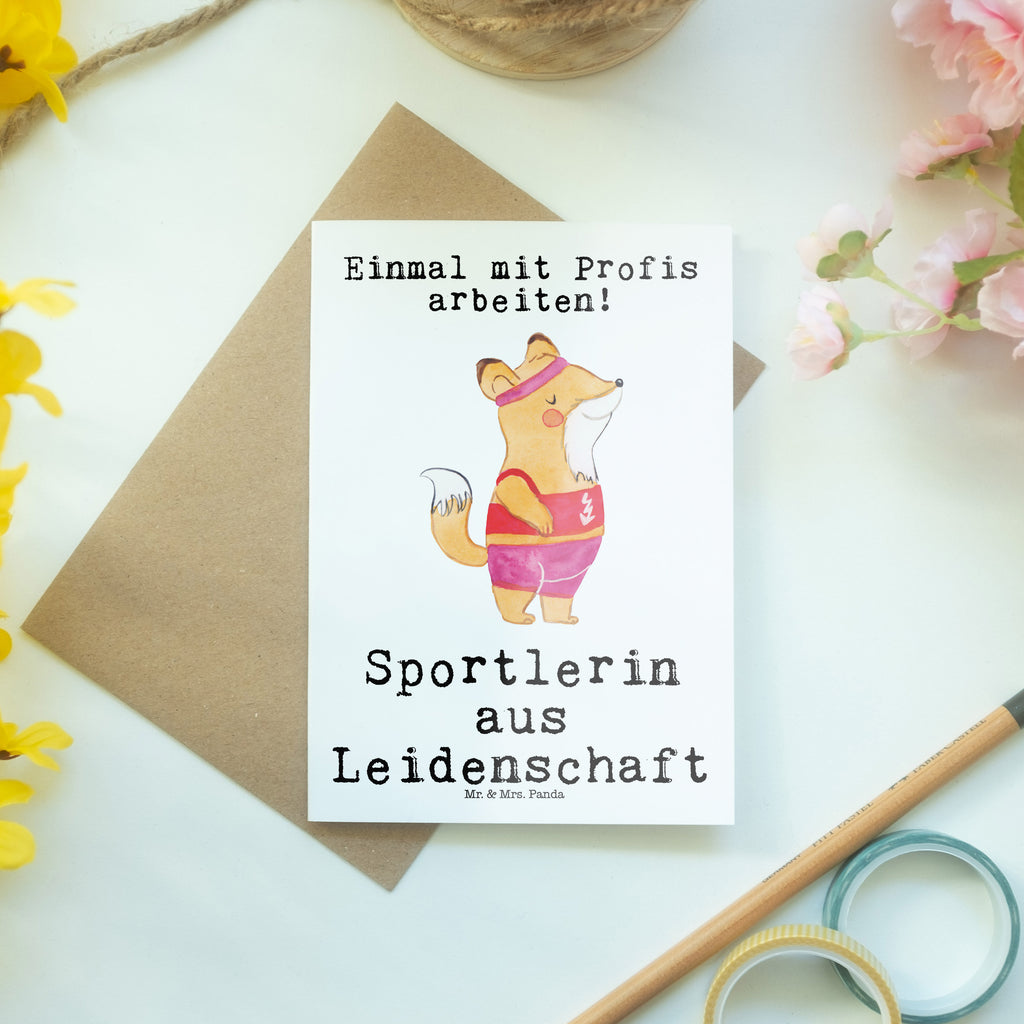 Grußkarte Sportlerin aus Leidenschaft Grußkarte, Klappkarte, Einladungskarte, Glückwunschkarte, Hochzeitskarte, Geburtstagskarte, Karte, Ansichtskarten, Beruf, Ausbildung, Jubiläum, Abschied, Rente, Kollege, Kollegin, Geschenk, Schenken, Arbeitskollege, Mitarbeiter, Firma, Danke, Dankeschön