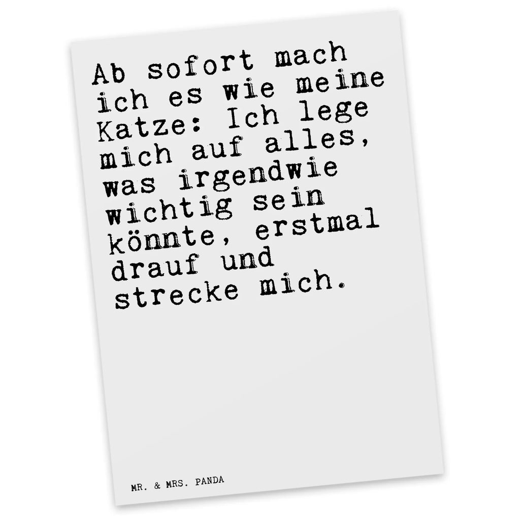 Postkarte Sprüche und Zitate Ab sofort mach ich es wie meine Katze: Ich lege mich auf alles, was irgendwie wichtig sein könnte, erstmal drauf und strecke mich. Postkarte, Karte, Geschenkkarte, Grußkarte, Einladung, Ansichtskarte, Geburtstagskarte, Einladungskarte, Dankeskarte, Ansichtskarten, Einladung Geburtstag, Einladungskarten Geburtstag, Spruch, Sprüche, lustige Sprüche, Weisheiten, Zitate, Spruch Geschenke, Spruch Sprüche Weisheiten Zitate Lustig Weisheit Worte