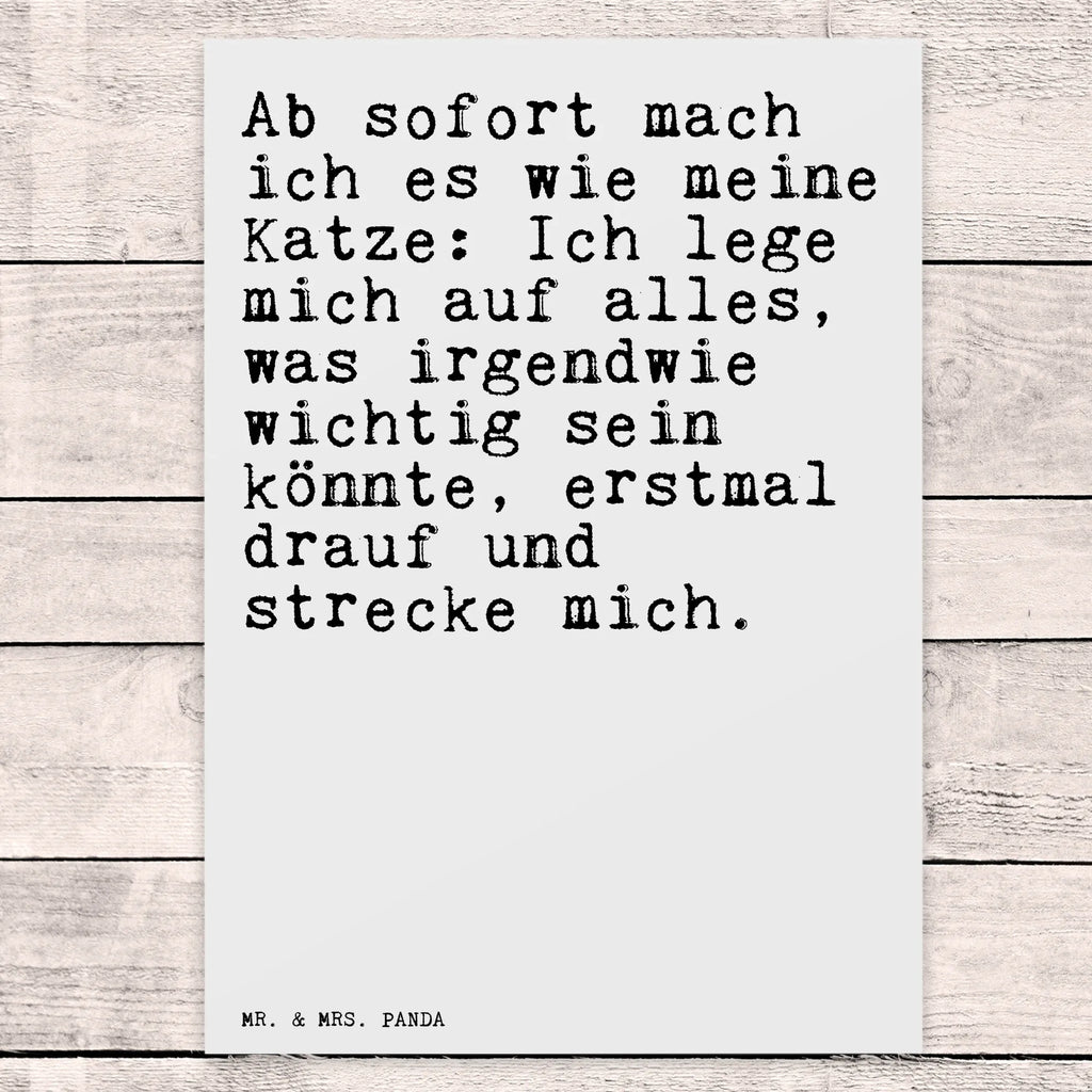 Postkarte Sprüche und Zitate Ab sofort mach ich es wie meine Katze: Ich lege mich auf alles, was irgendwie wichtig sein könnte, erstmal drauf und strecke mich. Postkarte, Karte, Geschenkkarte, Grußkarte, Einladung, Ansichtskarte, Geburtstagskarte, Einladungskarte, Dankeskarte, Ansichtskarten, Einladung Geburtstag, Einladungskarten Geburtstag, Spruch, Sprüche, lustige Sprüche, Weisheiten, Zitate, Spruch Geschenke, Spruch Sprüche Weisheiten Zitate Lustig Weisheit Worte