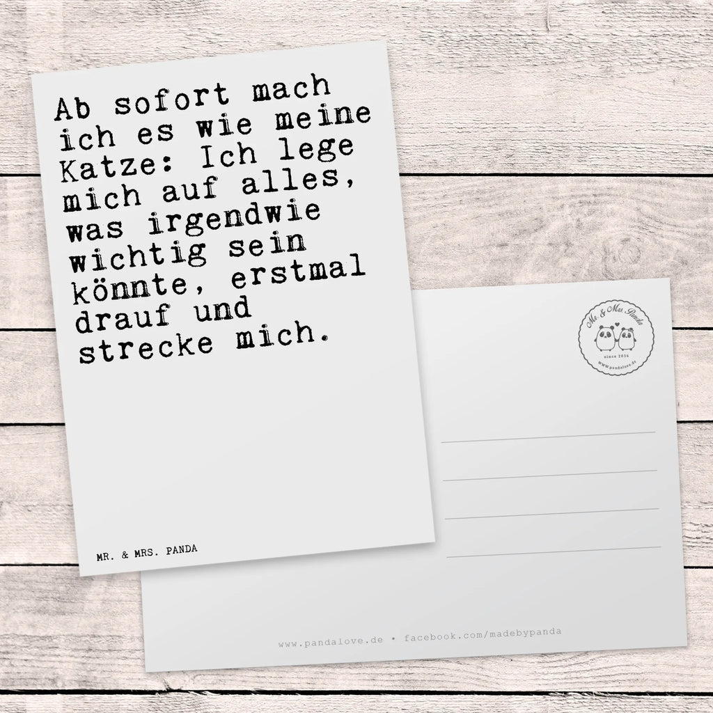 Postkarte Sprüche und Zitate Ab sofort mach ich es wie meine Katze: Ich lege mich auf alles, was irgendwie wichtig sein könnte, erstmal drauf und strecke mich. Postkarte, Karte, Geschenkkarte, Grußkarte, Einladung, Ansichtskarte, Geburtstagskarte, Einladungskarte, Dankeskarte, Ansichtskarten, Einladung Geburtstag, Einladungskarten Geburtstag, Spruch, Sprüche, lustige Sprüche, Weisheiten, Zitate, Spruch Geschenke, Spruch Sprüche Weisheiten Zitate Lustig Weisheit Worte