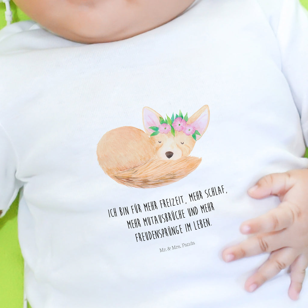 Organic Baby Shirt Wüstenfuchs Blumen Baby T-Shirt, Jungen Baby T-Shirt, Mädchen Baby T-Shirt, Shirt, Afrika, Wildtiere, Wüste, Wüstenfuchs, Blumen, Blumenkranz, Glücklich