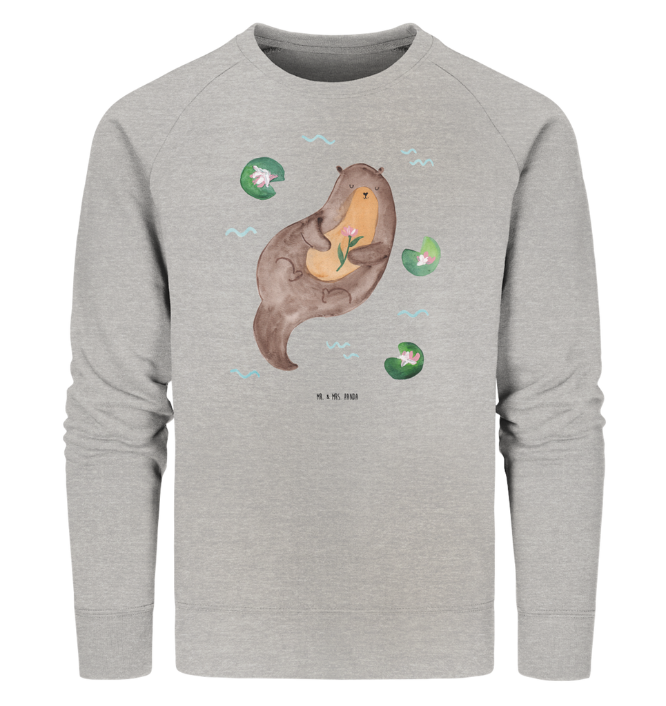 Organic Pullover Otter mit Seerose Pullover, Pullover Männer, Pullover Frauen, Sweatshirt, Sweatshirt Männer, Sweatshirt Frauen, Unisex, Otter, Fischotter, Seeotter, Otter Seeotter See Otter