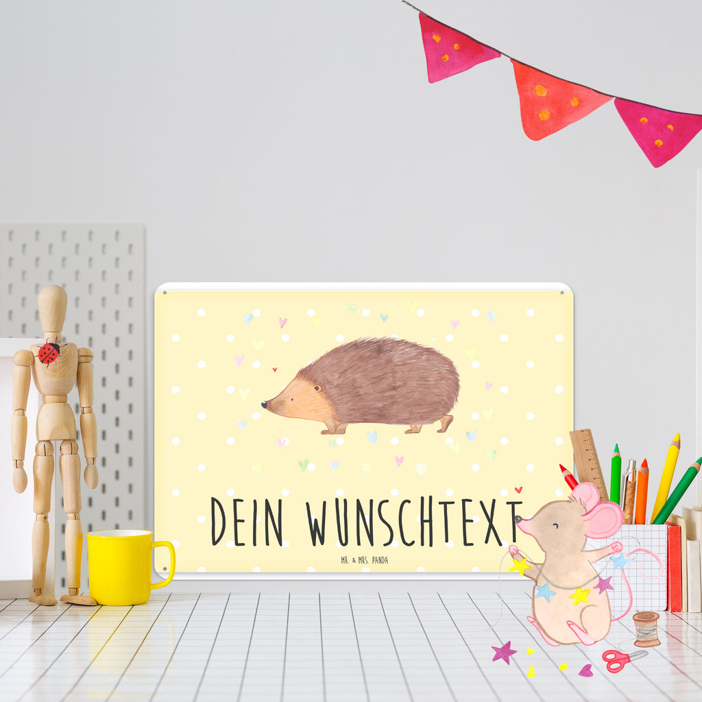 Personalisiertes Blechschild Igel Herzen Blechschild, Metallschild, Geschenk Schild, Schild, Magnet-Metall-Schild, Deko Schild, Wandschild, Wand-Dekoration, Türschild, Tiermotive, Gute Laune, lustige Sprüche, Tiere, Liebe, Herz, Herzen, Igel, Vertrauen, Kuss, Leben