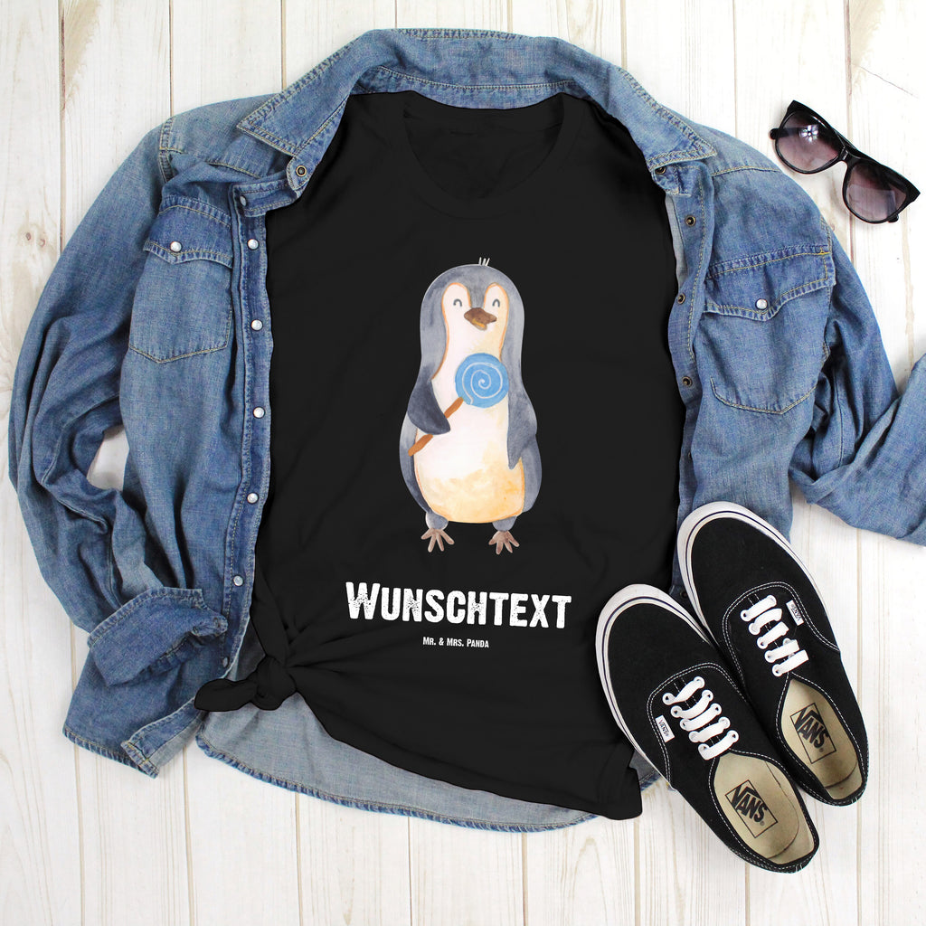 Personalisiertes T-Shirt Pinguin Lolli T-Shirt Personalisiert, T-Shirt mit Namen, T-Shirt mit Aufruck, Männer, Frauen, Wunschtext, Bedrucken, Pinguin, Pinguine, Lolli, Süßigkeiten, Blödsinn, Spruch, Rebell, Gauner, Ganove, Rabauke