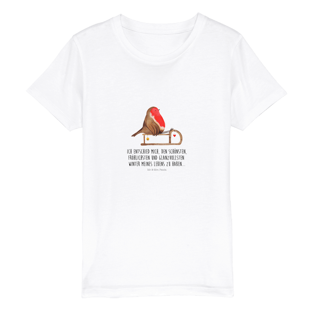 Organic Kinder T-Shirt Rotkehlchen Schlitten Kinder T-Shirt, Kinder T-Shirt Mädchen, Kinder T-Shirt Jungen, Winter, Weihnachten, Weihnachtsdeko, Nikolaus, Advent, Heiligabend, Wintermotiv, Schlitten, Vogel