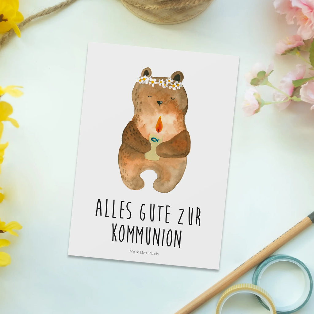 Postkarte Kommunion-Bär Postkarte, Karte, Geschenkkarte, Grußkarte, Einladung, Ansichtskarte, Geburtstagskarte, Einladungskarte, Dankeskarte, Ansichtskarten, Einladung Geburtstag, Einladungskarten Geburtstag, Bär, Teddy, Teddybär, Kommunion, Gottes Segen, Taufkerze, katholisch