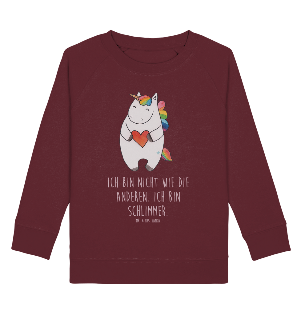 Organic Kinder Pullover Einhorn Herz Kinder Pullover, Kinder Sweatshirt, Jungen, Mädchen, Einhorn, Einhörner, Einhorn Deko, Pegasus, Unicorn, Herz, schlimm, böse, witzig, lustig, Freundin, anders, bunt