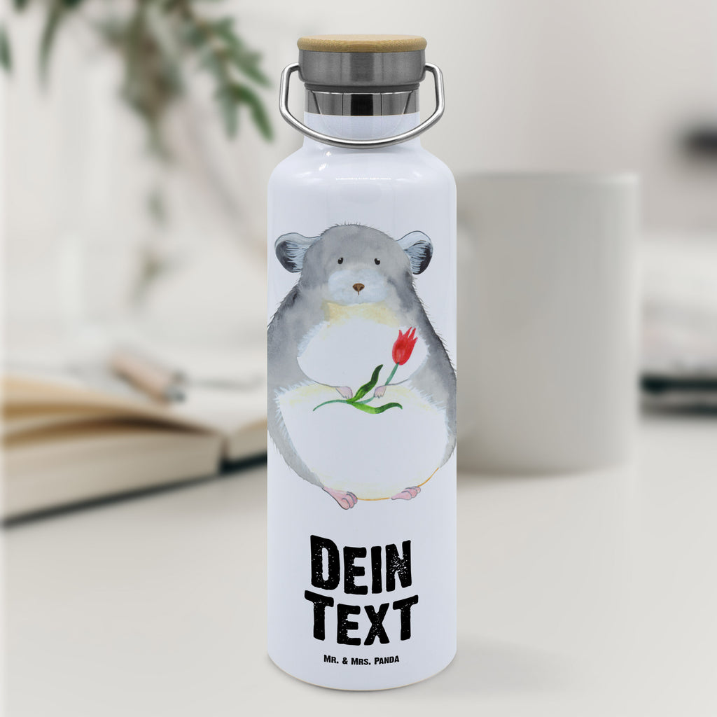 Personalisierte Trinkflasche Chinchilla mit Blume Personalisierte Trinkflasche, Trinkflasche mit Namen, Trinkflasche bedrucken, Flasche personalisiert, Trinkflasch mit Aufdruck, Trinkflasche Werbegeschenk, Namensaufdruck Trinkflasche, Sportflasche personalisiert, Trinkflasche Sport, Tiermotive, Gute Laune, lustige Sprüche, Tiere, Chinchilla, Chinchillas, Liebeskummer, Kummer, Depressionen, traurig sein, Chaos, Glücklichsein, Büro, Büroalltag