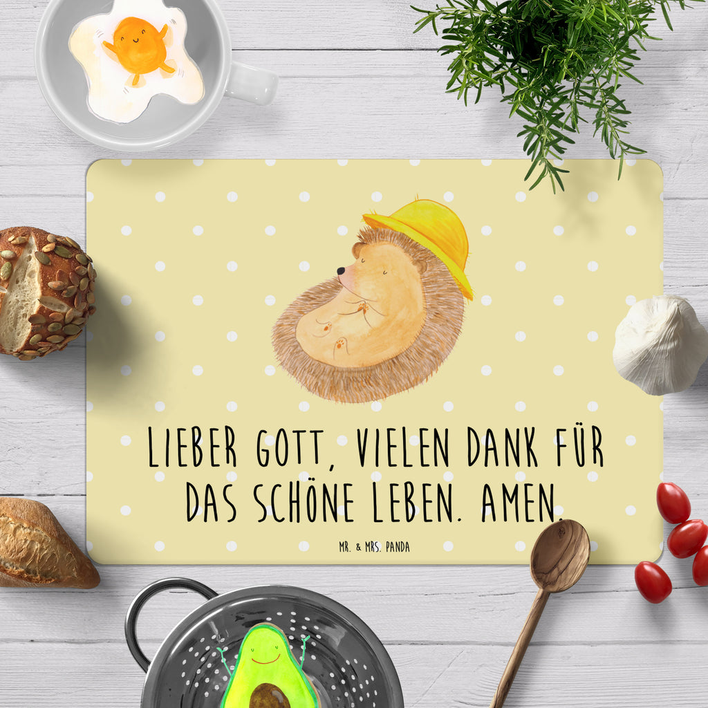 Tischset Igel betet Tischset, Tischuntersetzer, Platzset, Tischsets abwaschbar, Tischunterlage, Tiermotive, Gute Laune, lustige Sprüche, Tiere, Igel, Igel mit Hut, Sonnenhut, Gott, Amen, beten, Leben, Dankbarkeit, Dankbar sein, dankbar, genießen