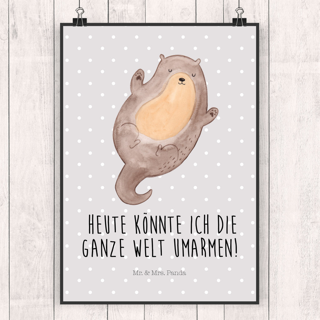 Poster Otter Umarmen Poster, Wandposter, Bild, Wanddeko, Küchenposter, Kinderposter, Wanddeko Bild, Raumdekoration, Wanddekoration, Handgemaltes Poster, Mr. & Mrs. Panda Poster, Designposter, Kunstdruck, Posterdruck, Otter, Fischotter, Seeotter, Otter Seeotter See Otter