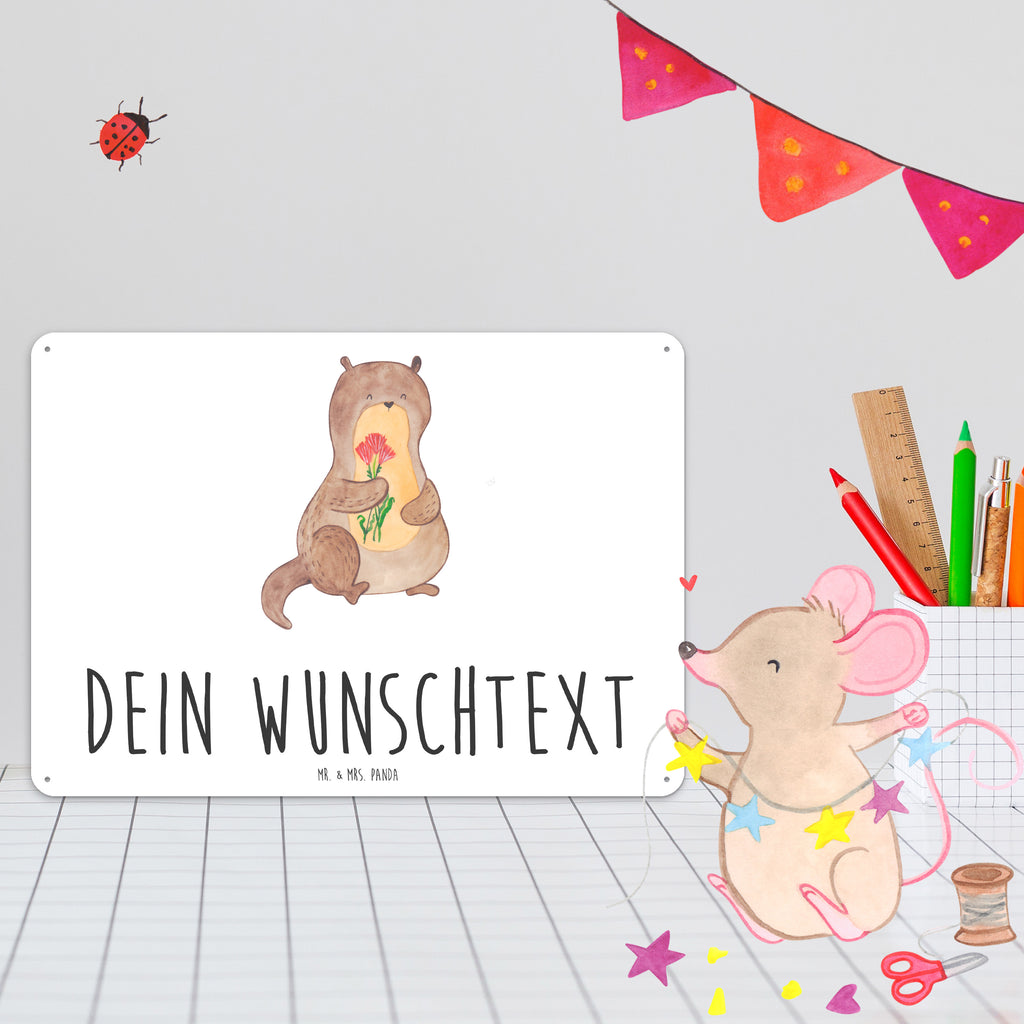 Personalisiertes Blechschild Otter Blumenstrauß Blechschild, Metallschild, Geschenk Schild, Schild, Magnet-Metall-Schild, Deko Schild, Wandschild, Wand-Dekoration, Türschild, Otter, Fischotter, Seeotter, Otter Seeotter See Otter