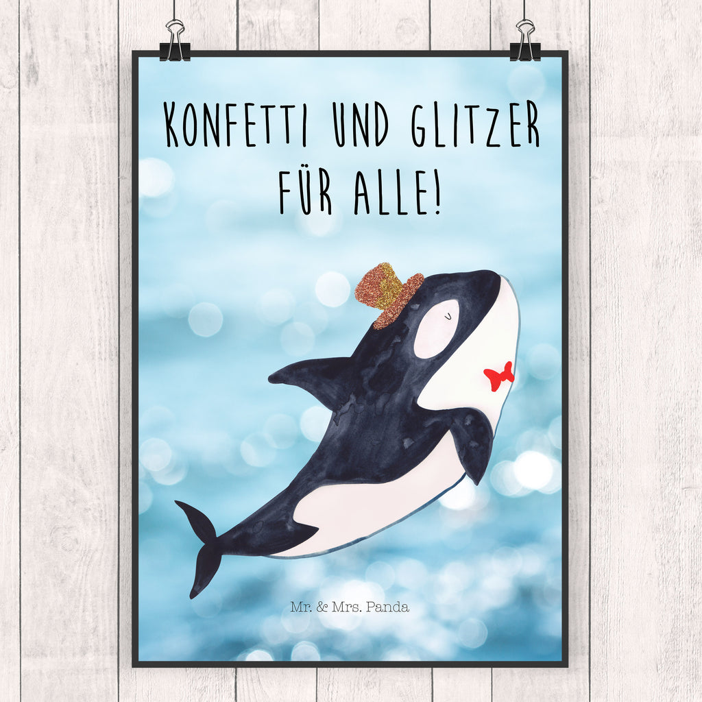 Poster Orca Zylinder Poster, Wandposter, Bild, Wanddeko, Küchenposter, Kinderposter, Wanddeko Bild, Raumdekoration, Wanddekoration, Handgemaltes Poster, Mr. & Mrs. Panda Poster, Designposter, Kunstdruck, Posterdruck, Meerestiere, Meer, Urlaub, Narwal, Glitter, Konfetti, Glitzer, Geburtstag, Feier, Fete, Fest, Glückwunsch, Orca