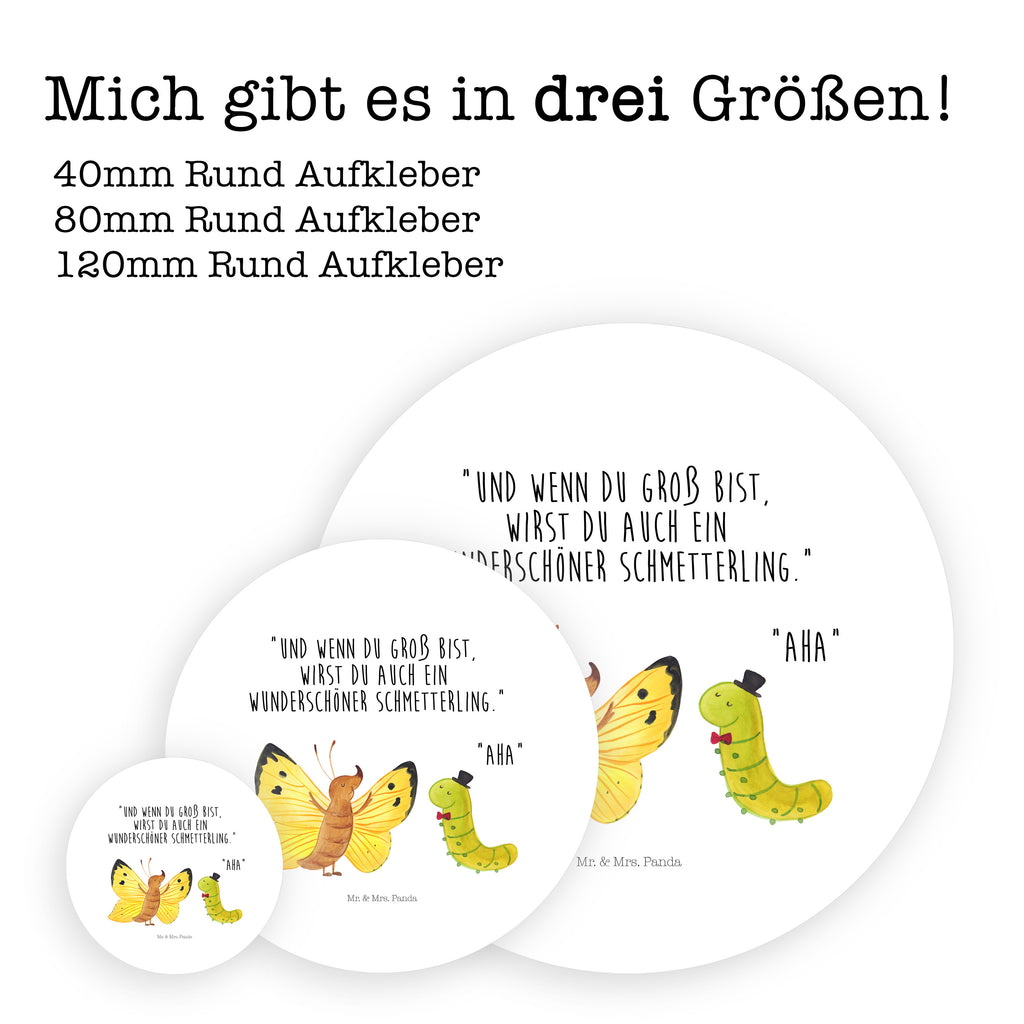 Rund Aufkleber Raupe & Schmetterling Sticker, Aufkleber, Etikett, Tiermotive, Gute Laune, lustige Sprüche, Tiere, Raupe, Schmetterling, Zitronenfalter, Entwicklung, Erwachsen werden, Kokon, Hut, Hütchen, Schönheit, Aufwachsen