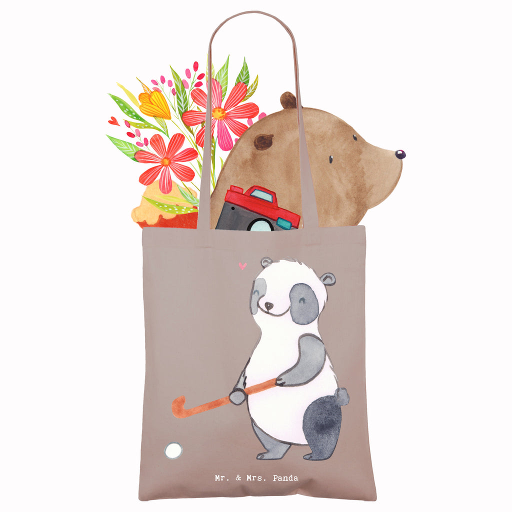 Tragetasche Panda Hockey spielen Tage Beuteltasche, Beutel, Einkaufstasche, Jutebeutel, Stoffbeutel, Tasche, Shopper, Umhängetasche, Strandtasche, Schultertasche, Stofftasche, Tragetasche, Badetasche, Jutetasche, Einkaufstüte, Laptoptasche, Geschenk, Sport, Sportart, Hobby, Schenken, Danke, Dankeschön, Auszeichnung, Gewinn, Sportler, Hockey spielen, Feldhockey, Hockeyschläger, Hockey Verein