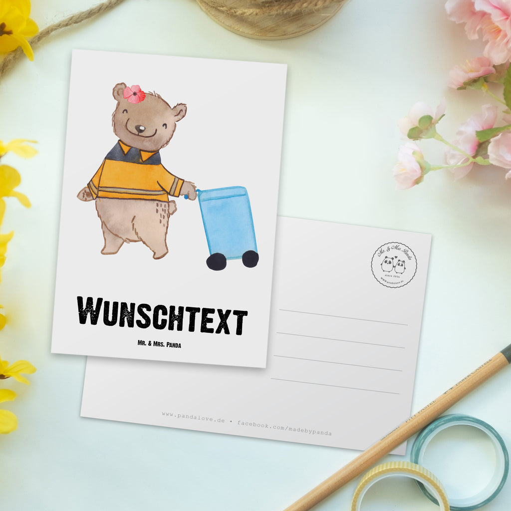 Personalisierte Postkarte Müllwerkerin mit Herz Postkarte mit Namen, Postkarte bedrucken, Postkarte mit Wunschtext, Postkarte personalisierbar, Geschenkkarte mit Namen, Grußkarte mit Namen, Karte mit Namen, Einladung mit Namen, Ansichtskarte mit Namen, Geschenkkarte mit Wunschtext, Grußkarte mit Wunschtext, Karte mit Wunschtext, Einladung mit Wunschtext, Ansichtskarte mit Wunschtext, Beruf, Ausbildung, Jubiläum, Abschied, Rente, Kollege, Kollegin, Geschenk, Schenken, Arbeitskollege, Mitarbeiter, Firma, Danke, Dankeschön, Müllwerkerin, Fachkraft Kreislauf- und Abfallwirtschaft, Müllentsorgerin, Kehrichtfrau, Müllfrau, Müllfahreriin