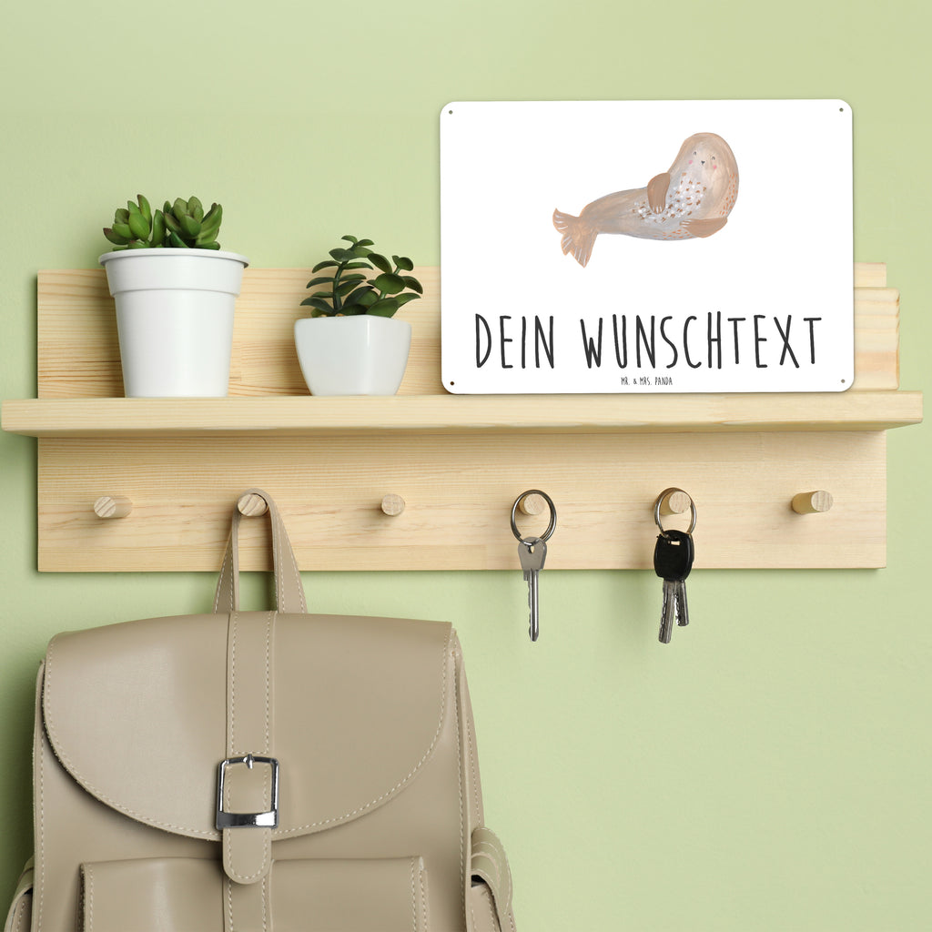 Personalisiertes Blechschild Robbe Lachen Blechschild, Metallschild, Geschenk Schild, Schild, Magnet-Metall-Schild, Deko Schild, Wandschild, Wand-Dekoration, Türschild, Tiermotive, Gute Laune, lustige Sprüche, Tiere, Robbe, Robben, Seehund, Strand, Meerestier, Ostsee, Nordsee