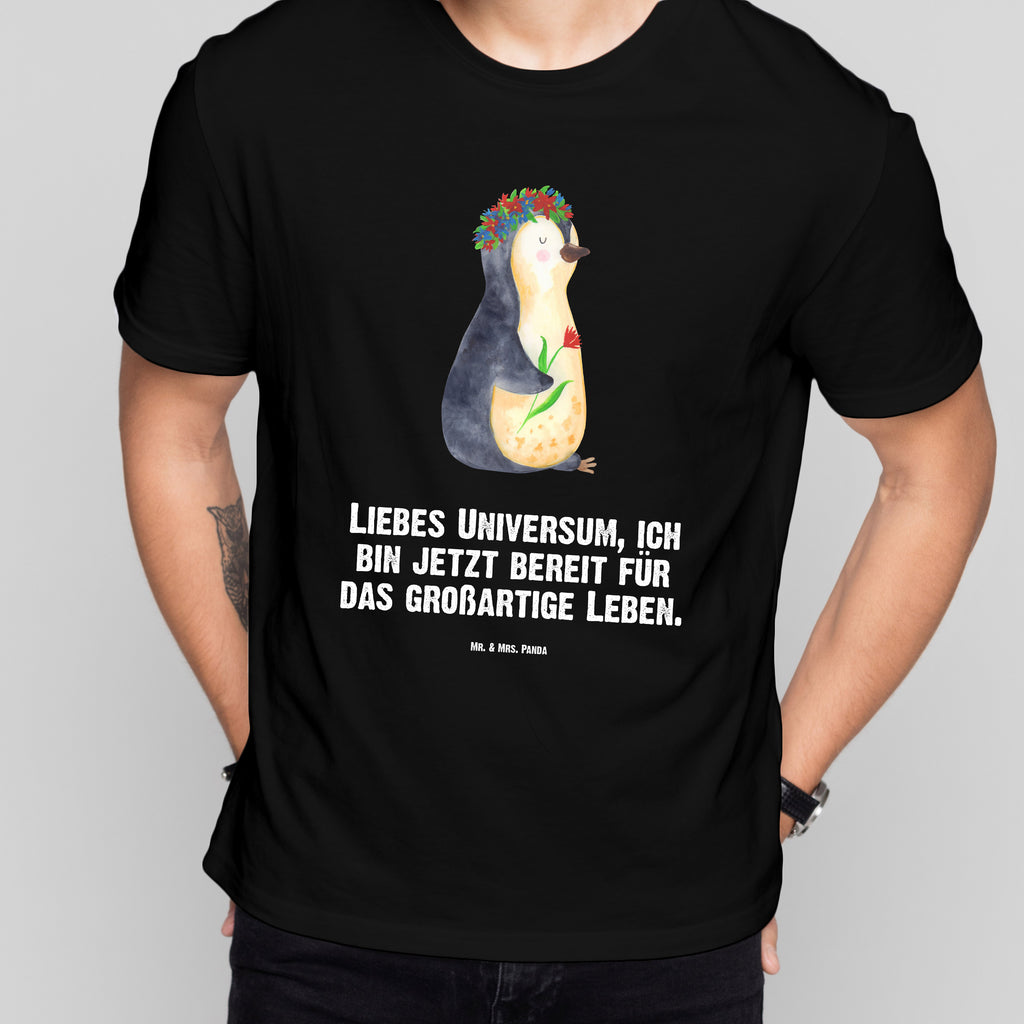 T-Shirt Standard Pinguin Blumenkranz T-Shirt, Shirt, Tshirt, Lustiges T-Shirt, T-Shirt mit Spruch, Party, Junggesellenabschied, Jubiläum, Geburstag, Herrn, Damen, Männer, Frauen, Schlafshirt, Nachthemd, Sprüche, Pinguin, Pinguine, Blumenkranz, Universum, Leben, Wünsche, Ziele, Lebensziele, Motivation, Lebenslust, Liebeskummer, Geschenkidee