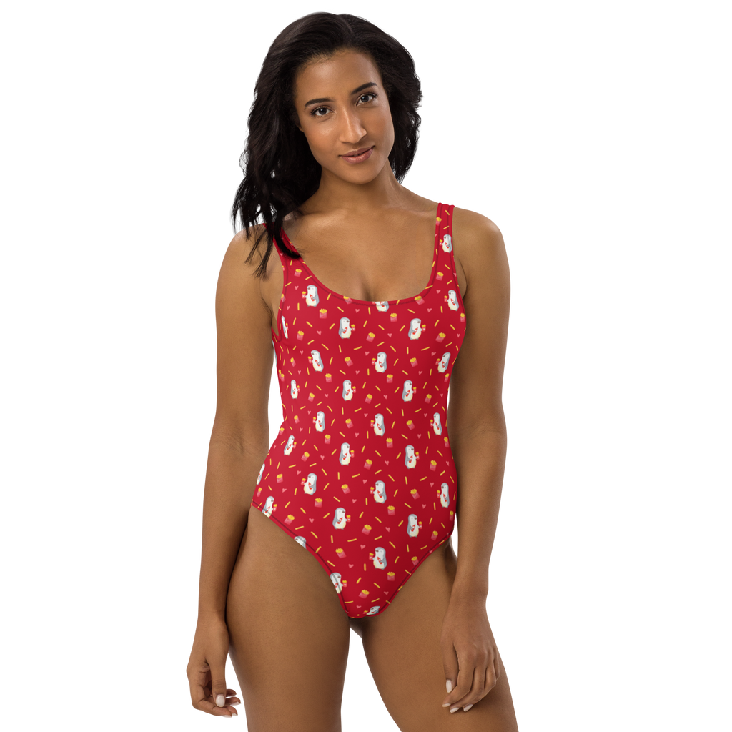 Badeanzug Pinguin Pommes Muster Badebekleidung, Bademode, Badeanzug, Swimsuit, Rückenfreier Badeanzug, Luxus-Bademode, Liebe, Partner, Freund, Freundin, Ehemann, Ehefrau, Heiraten, Verlobung, Heiratsantrag, Liebesgeschenk, Jahrestag, Hocheitstag, Valentinstag, Geschenk für Frauen, Hochzeitstag, Mitbringsel, Geschenk für Freundin, Geschenk für Partner, Liebesbeweis, für Männer, für Ehemann