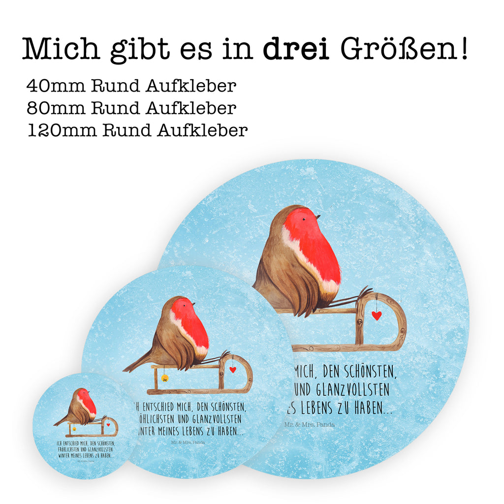 Rund Aufkleber Rotkehlchen Schlitten Sticker, Aufkleber, Etikett, Winter, Weihnachten, Weihnachtsdeko, Nikolaus, Advent, Heiligabend, Wintermotiv, Schlitten, Vogel