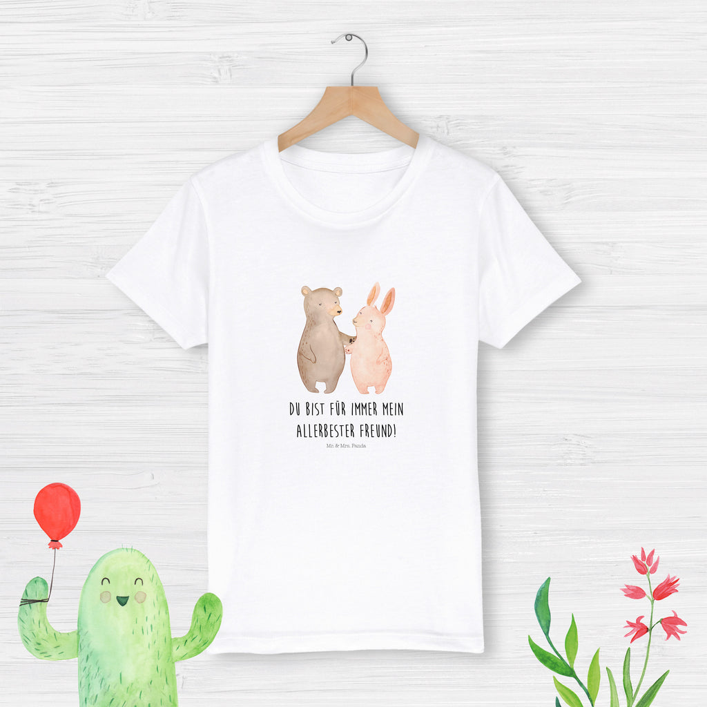 Organic Kinder T-Shirt Bär und Hase Umarmen Kinder T-Shirt, Kinder T-Shirt Mädchen, Kinder T-Shirt Jungen, Liebe, Partner, Freund, Freundin, Ehemann, Ehefrau, Heiraten, Verlobung, Heiratsantrag, Liebesgeschenk, Jahrestag, Hocheitstag, Freunde, bester Freund, Hase, Bär, Bärchen, best friends